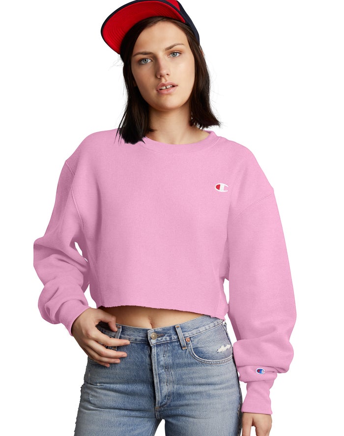 Champion Reverse Weave Cropped Cut-Off Crew Sweatshirt Dames - Roze - Belgie 1463DLMPX